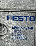 Festo MVH-5-1/4-B Solenoid Valve 19701 5/2 Way w/ MSV-3 Solenoid Coil 119807