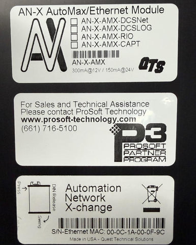 Anx Module Prosoft ProSoft Technology AN-X-AMX AutoMax / Ethernet Module 300mA @ 12V or 1