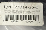 SF Cable P7D14-25-Z Universal Power Cord IEC C13 to NEMA 5-15P 14AWG 25ft 15A