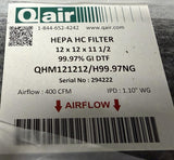 Qair QHM121212/H99.97NG HEPA HC Filter 12"x12"x11-1/2" 99.97% 400CFM 1.10" WG