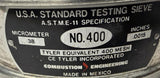 CE Tyler No. 400 USA Standard Testing Sieve 38 Micrometer .0015"