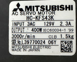 Mitsubishi HC-KFS43K AC Servo Motor 400W 3PH 129V 2.3A 3000RPM