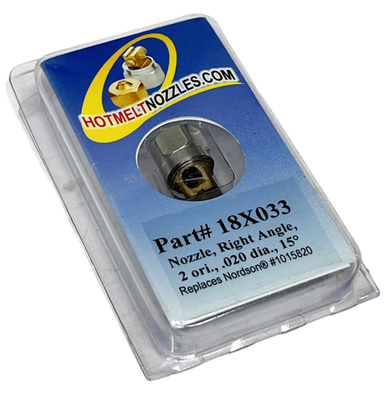 18X033 Right Angle Nozzle 2 Orifice 0.020" Dia 15 Degree Replace Nordson 1015820
