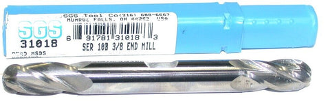 SGS 31018 3/8" Diameter 3/8" Shank 4 Flute Double End Carbide Ball End Mill
