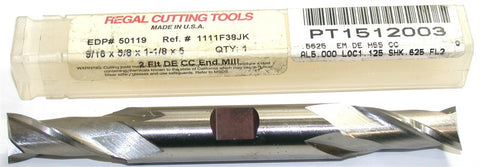 Regal 50119 9/16" Diameter 5/8" Shank 2 Flute Double End HSS End Mill