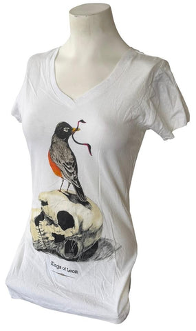 Next Level Women's Kings Of Leon Bird On Skull Graphic White Shirt Size Medium
