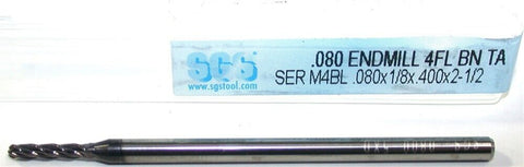 SGS 02738 .080" Diameter 1/8" Shank 4 Flute AlTiN Coated Carbide Ball End Mill
