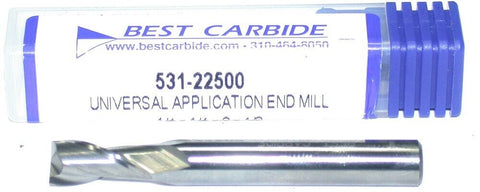 Best Carbide 531-22500 1/4" Diameter 2-Flute Carbide End Mill New