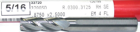 Fullerton 33720 5/16" Diameter 4 Flute .030CR Solid Carbide End Mill New