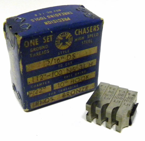 NEW SET OF GEOMETRIC THREAD CHASERS 5/16" DS TO CUT 112"-100 NS 3 LH 10° HOOK