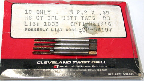 Lot of 4 New Cleveland Opti-Metric M2.2 X 0.45 D3 Metric Bottom Taps 54107