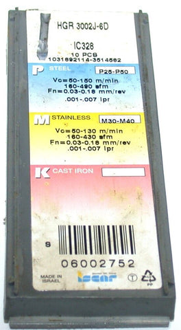 Lot of 5 Iscar HGR 3002J-6D IC328 Carbide 3 mm groove parting inserts 06002752
