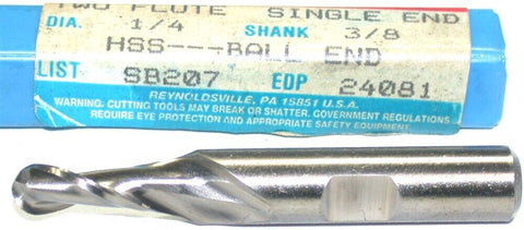 Niagara 24081 1/4" 3/8" Shank 2 Flute HSS Ball End Mill New
