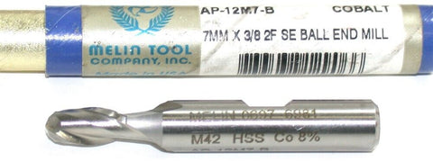 Melin AP-12M7-B 7MM Diameter 3/8 Shank 2 Flute Cobalt Ball End Mill