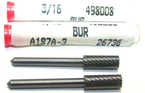 Lot of 2 Carbro A187A-3 498008 3/16" Dia. x 1/2 Cylindrical End Cut Carbide Burr