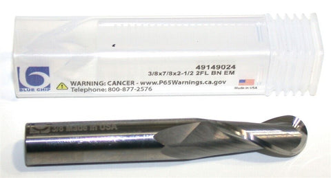 Blue Chip 49149024 3/8" Diameter 3/8in shank 2 Flute Solid Carbide Ball End Mill