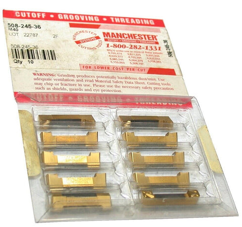 Lot of 10 New Manchester 508-245-36 1/4" x 7/8 TiN Coat Grooving Carbide Inserts