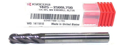 Kyocera 1825-2500L750 1/4" Carbide Ball AlTiN Coated Endmill 4FL 1/4" Shank New