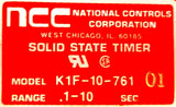 NCC K1F-10-761 Solid State Timer 0.1-10sec Range 6-10A 120-300VAC 1/2-1/3HP