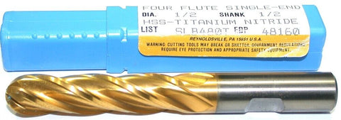 Niagara 48160 1/2" Diameter 1/2 Shank 4 Flute HSS TiN Coated Ball End Mill New