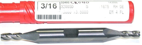 Fullerton 32493 3/16" Dia. 3/8" Shank .040R Carbide Double End Endmill 4 Flute