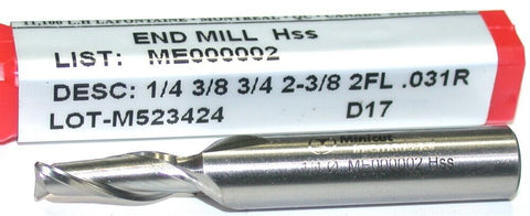 YG-1 Minicut ME000002 1/4" Diameter 3/8" Shank .031R 2 Flute HSS End Mill New