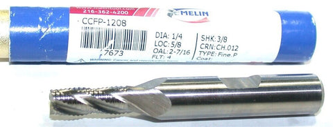 Melin CCFP-1208 1/4" Diameter 4 Flute Fine Pitch Rougher End Mill New