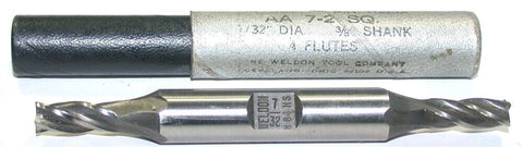 Weldon AA 7-2 7/32" 3/8" Shank 4 Flute HSS Double End End Mill New
