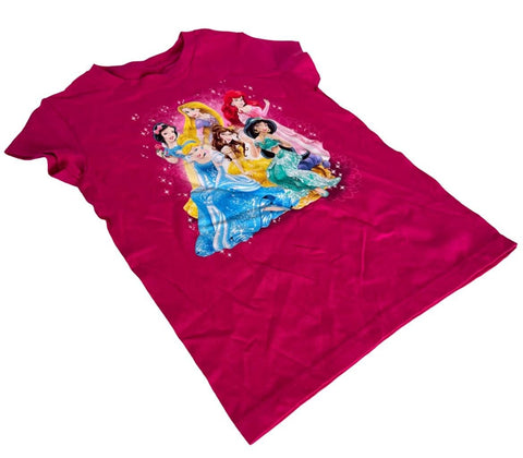 Disney Girls Princesses Graphic Pink Short Sleeve Shirt Size Medium
