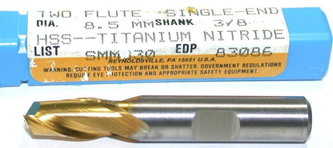 Niagara 8.5MM Diameter 3/8" Shank 2 Flute HSS Metric TiN Coat End Mill 83086