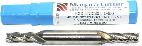 Niagara 45089 17/64" diameter 4 Flute Double End HSS End Mill