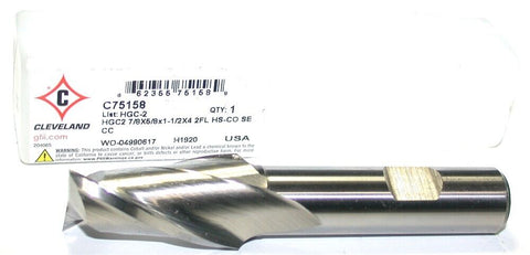 Cleveland Twist C75158 7/8" Diameter 5/8" Shank 2 Flute TiCN Coat HSS End Mill