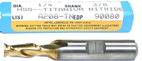 Niagara 90080 1/4" diameter 3/8" Shank Tin Coat 2 Flute HSS End Mill