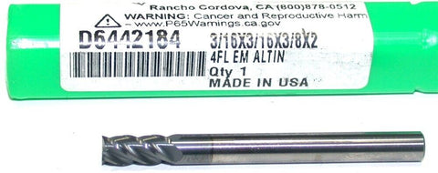 Design-Rite XL D6442184 3/16" Diameter 3/16" Shank 4 Flute Carbide End Mill New
