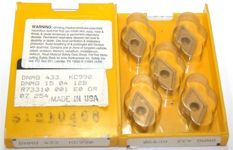Lot of 5 Kennametal Kenloc Carbide Negative Turning Inserts DNMG 433 KC990