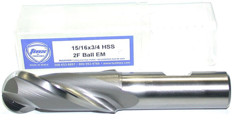 TMX 5-220-065 15/16" 2 Flute 3/4" Shank HSS Ball End Mill
