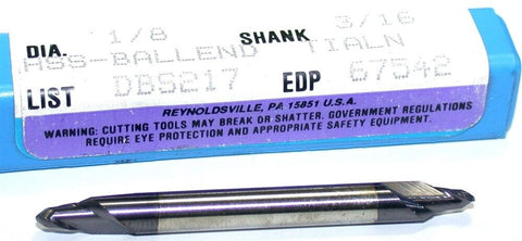 Niagara Carbide 1/8" Diameter 1/8" Shank 2 Flute TiAlN Coat Ball End Mill 67542