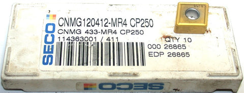 Lot of 10 New SECO CNMG433-MR4 CP250 Carbide Turning Inserts