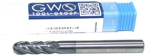 GWS 43725012BNC15 1/4" Diameter 1/4" Shank 4 Flute ALTISIN Carbide Ball End Mill