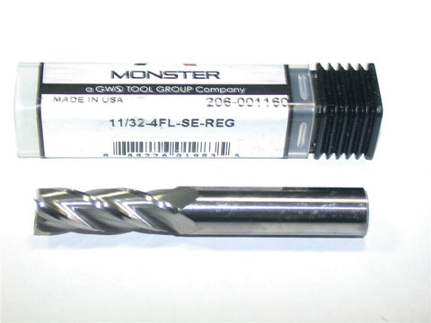 Monster 206-001160 11/32" diameter 3/8 Shank 4 Flute Carbide End Mill