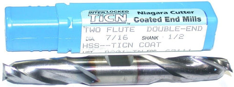 Niagara 69111 7/16" diameter Double End TiCN Coat 2 Flute HSS End Mill
