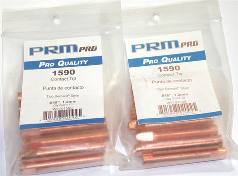 Lot of 20 PRM Pro 1590 .045" X 2" (1.2mm) MIG Contact Tips