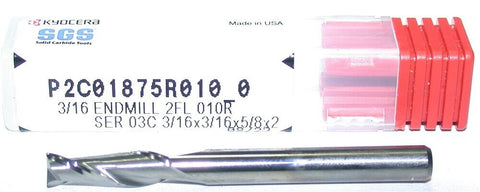 Kyocera SGS 39617 3/16" Carbide Endmill 2FL 3/16" Shank P2C01875R010_0