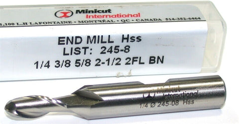 YG-1 Minicut 245-8 1/8" Diameter 3/8" Shank 2 Flute HSS Ball End Mill New
