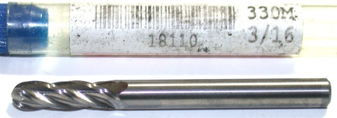 Garr Tool 18110 330M Spiral 3-Flute 3/16" Diameter Carbide Ball End Mill
