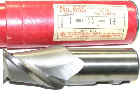 Cleveland Twist 665 1 1/2" Diameter 1 1/4" Shank 2 Flute HSS End Mill