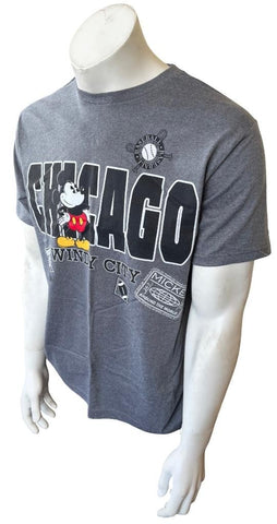 Disney Men's Mickey Mouse Chicago Windy City Gray Short Sleeve Shirt Size Medium