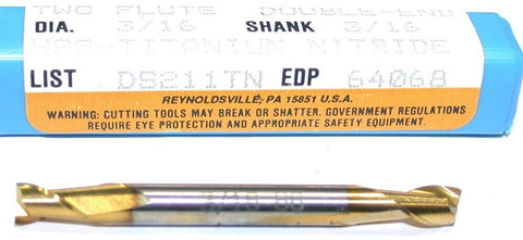 Niagara 64068 3/16" diameter Double End 2 Flute Tin Coat HSS End Mill New