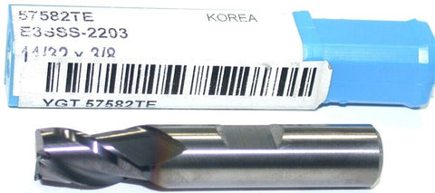 YG-1 57582TE 11/32" Diameter 3/8 Shank 3 Flute TiAlN Coated Carbide End Mill New