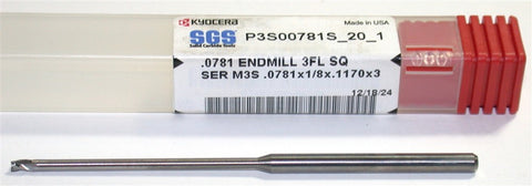Kyocera SGS P3S00781S_20_1 .0781" Diameter 3 Flute Carbide End Mill